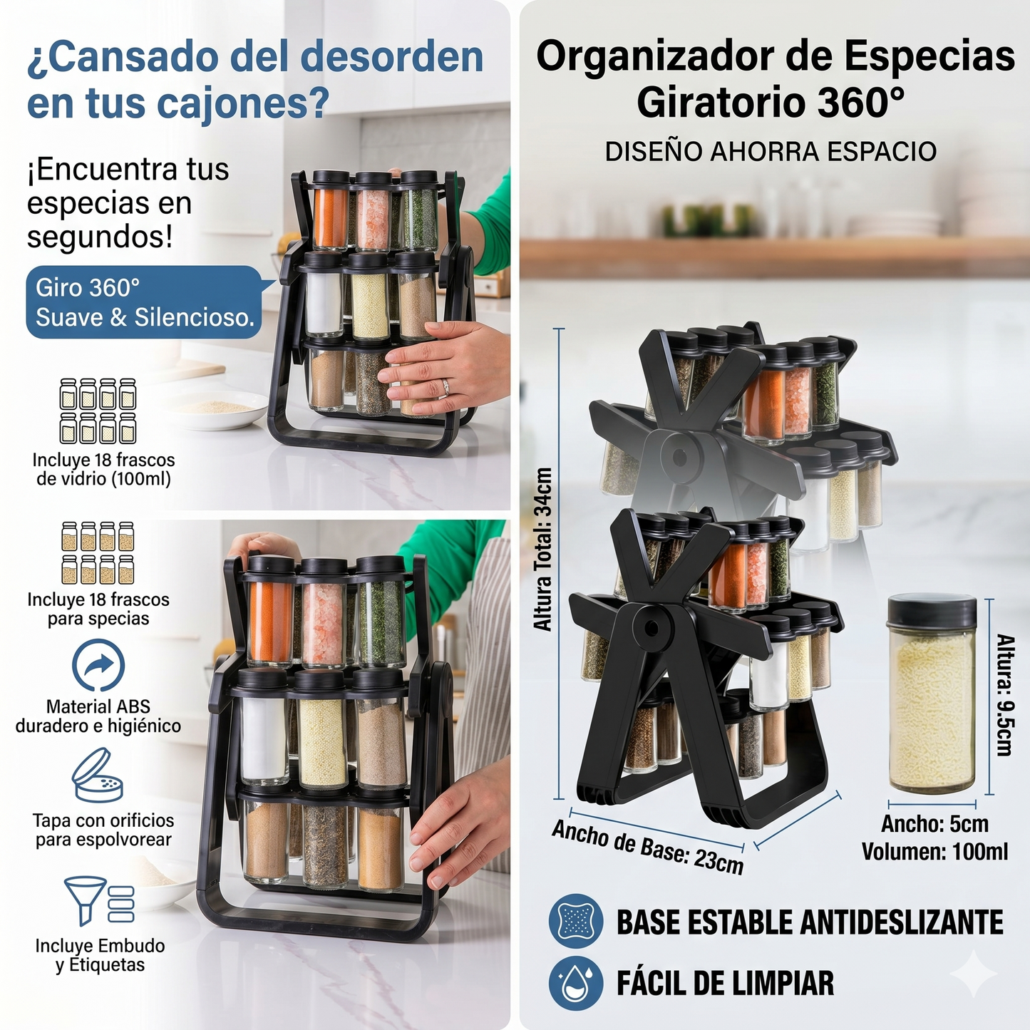 Organizador de Condimentos Giratorio — 18 Frascos