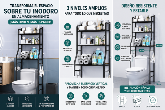 Estante Organizador de Baño — 3 Niveles sobre Inodoro
