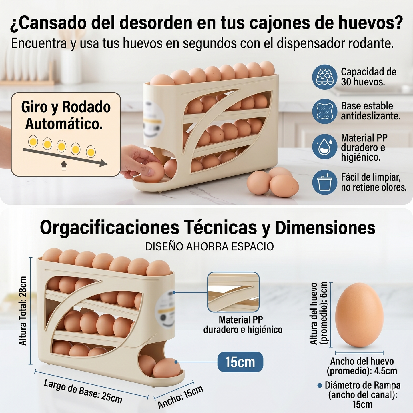 Organizador de Huevos Deslizante para Refrigerador