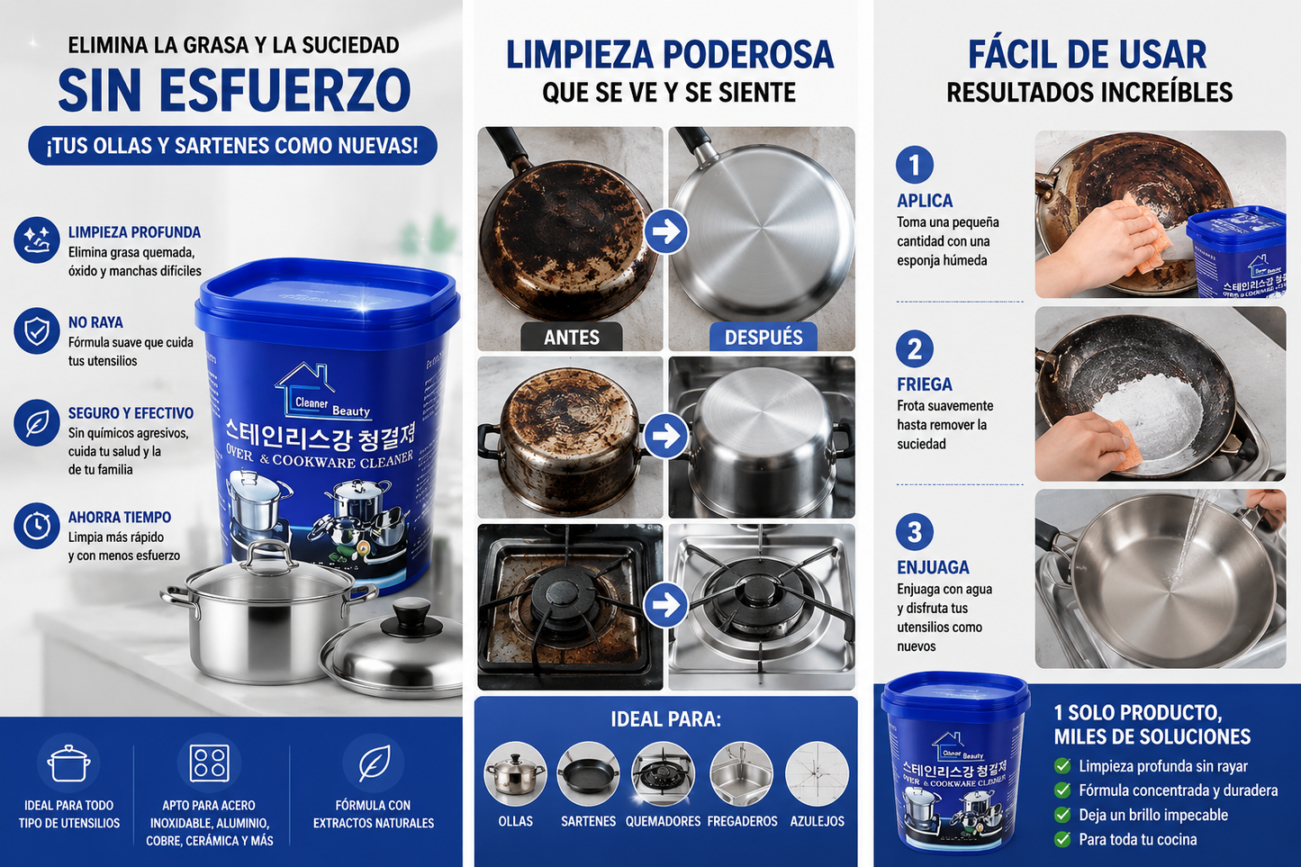 Pasta Limpiadora Multiuso para Ollas y Sartenes